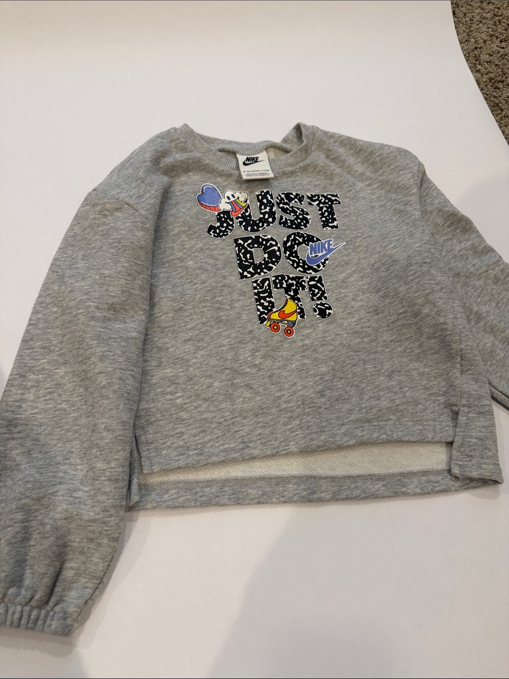Nike Grey Cropped 'Just Do It' Graphic Sweatshirt